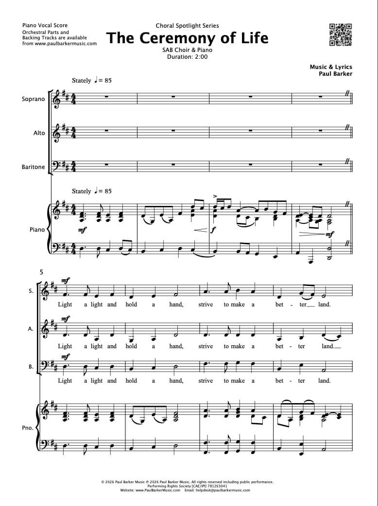 The Ceremony of Life (All Choir & Piano Formats) - Paul Barker Music 