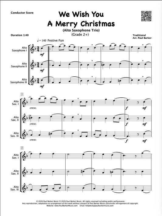 We Wish You A Merry Christmas (Alto Saxophone Trio)