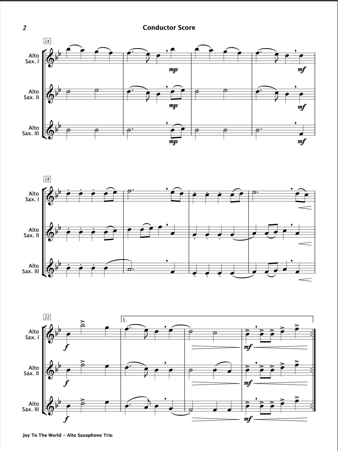 Joy To The World (Alto Saxophone Trio)