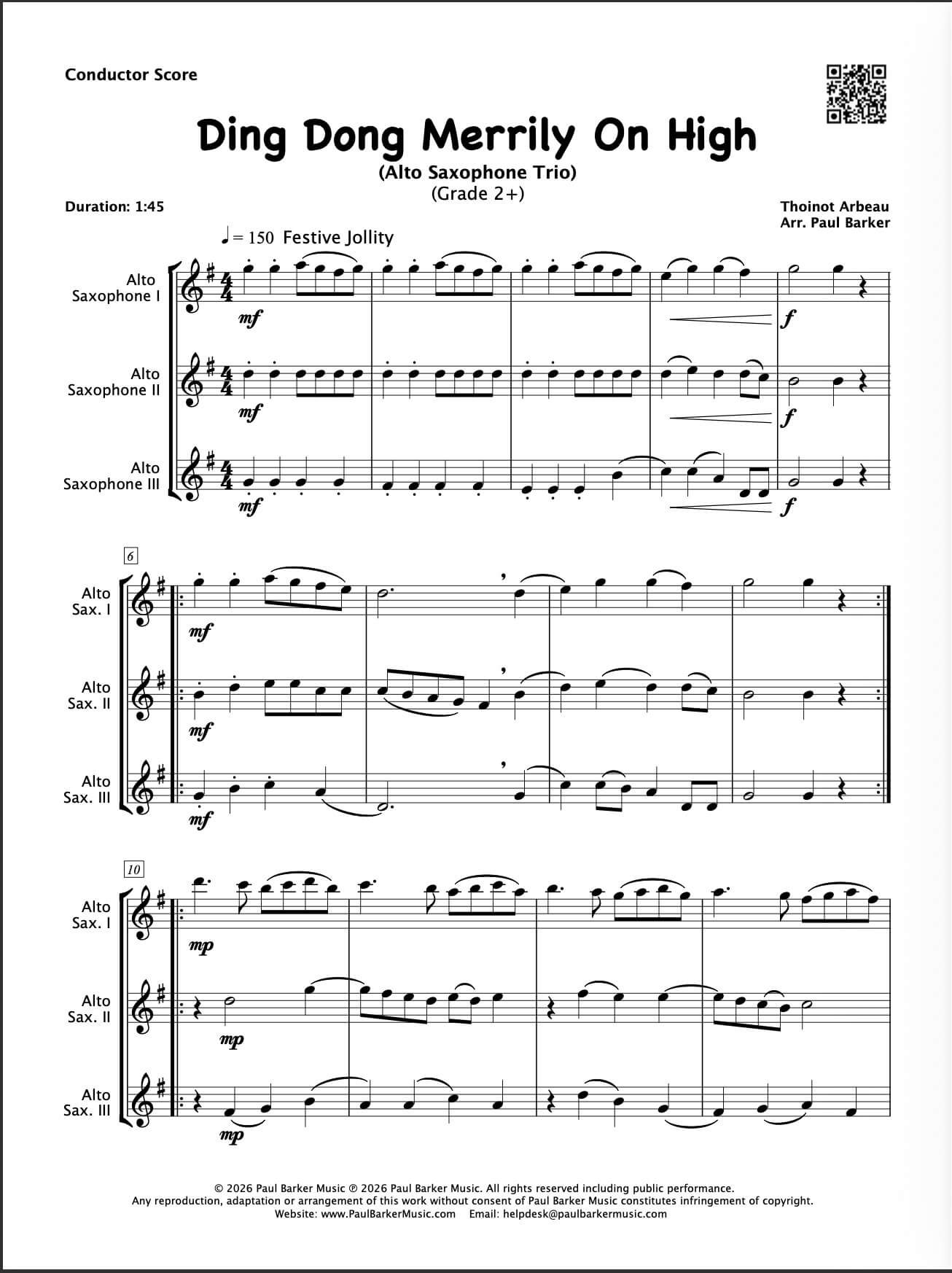 Ding Dong Merrily On High (Alto Saxophone Trio)