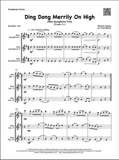Ding Dong Merrily On High (Alto Saxophone Trio)