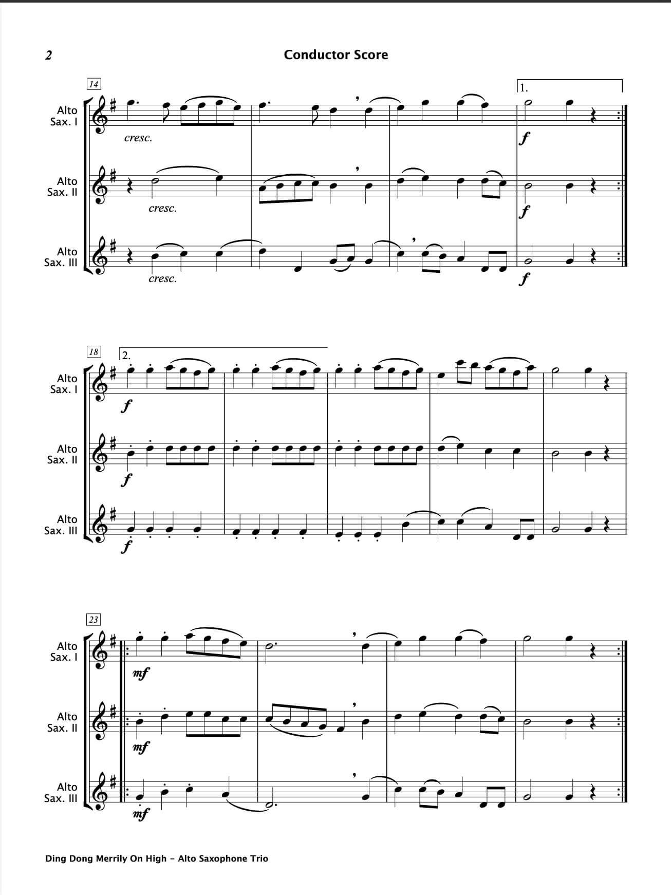 Ding Dong Merrily On High (Alto Saxophone Trio)