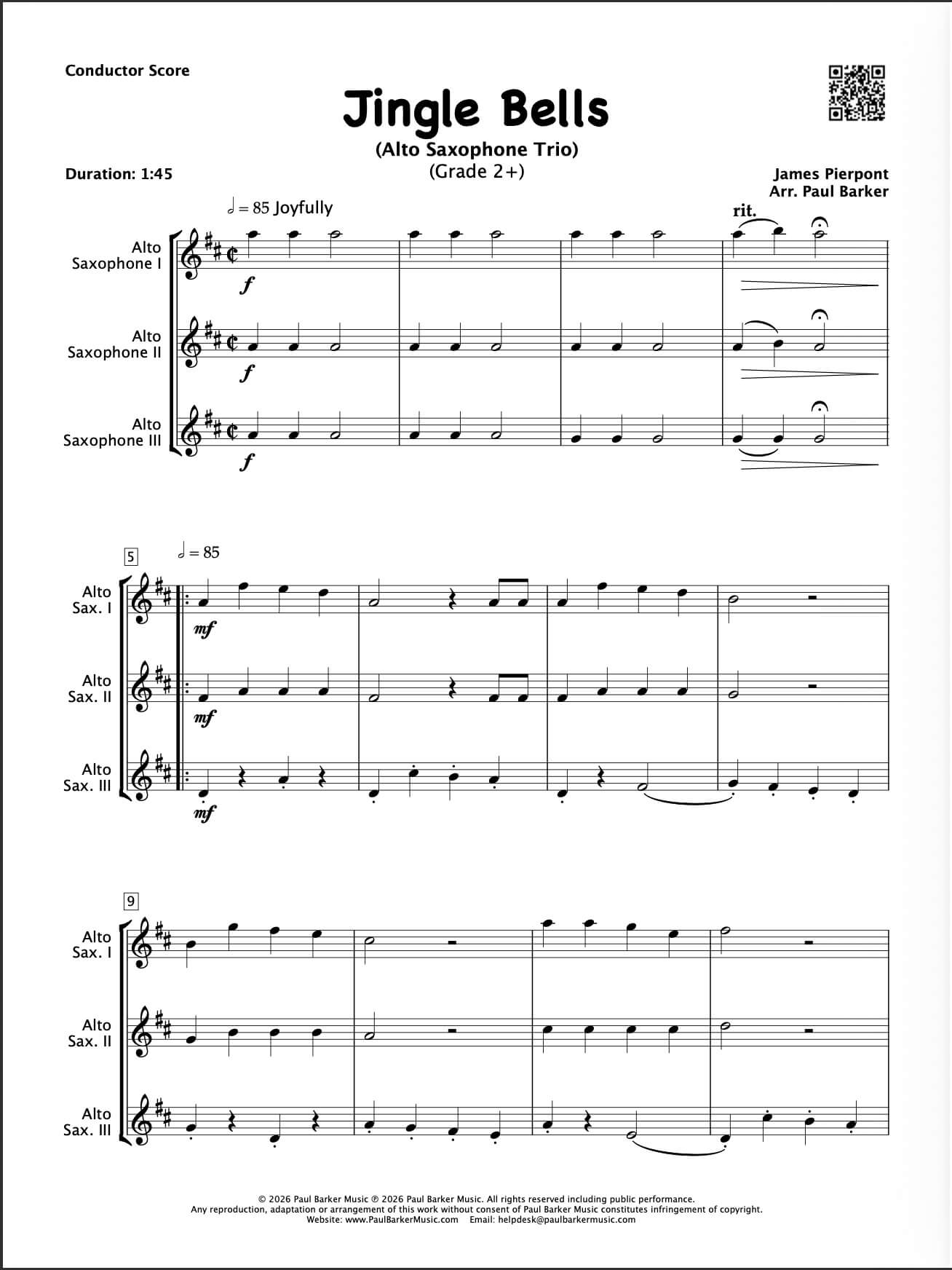 Jingle Bells (Alto Saxophone Trio)