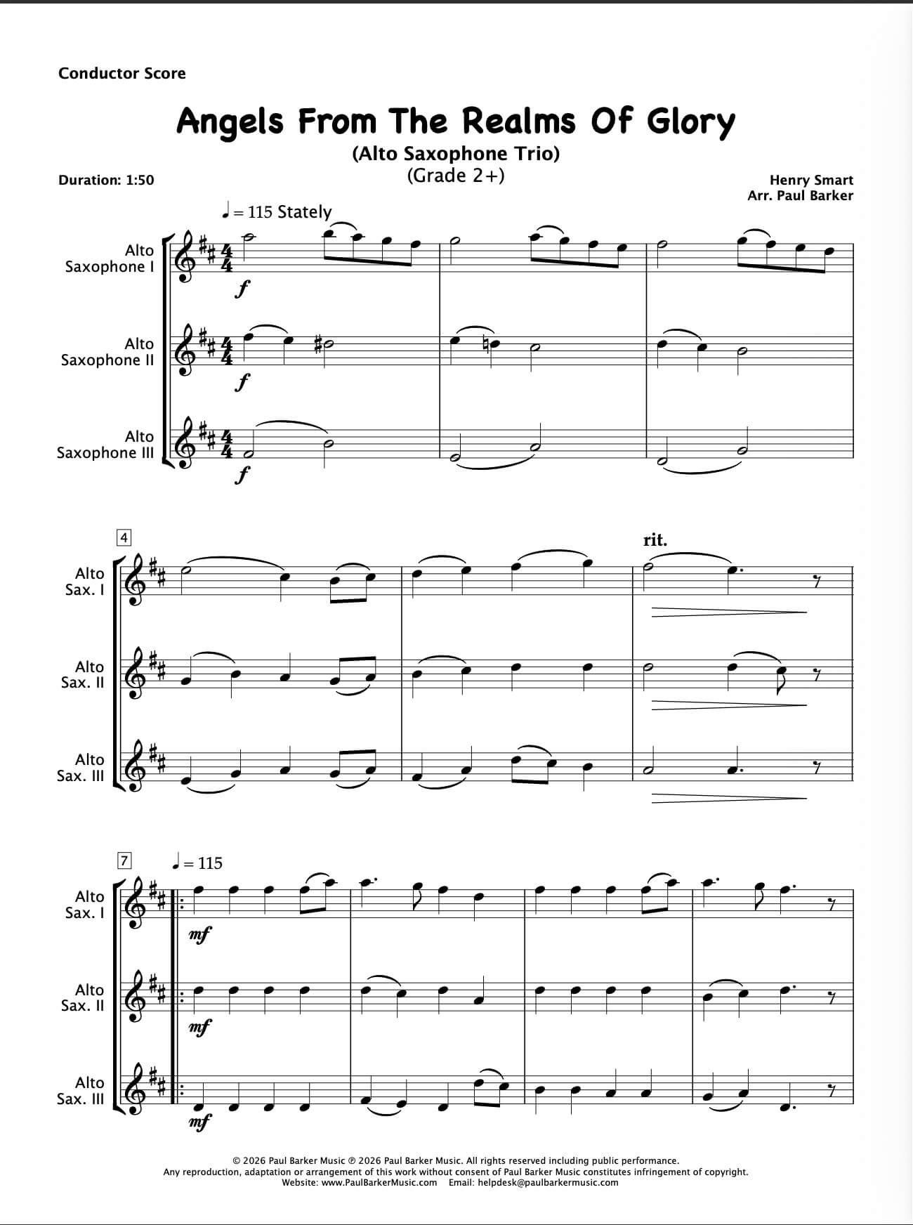 Angels From The Realms Of Glory (Alto Saxophone Trio)