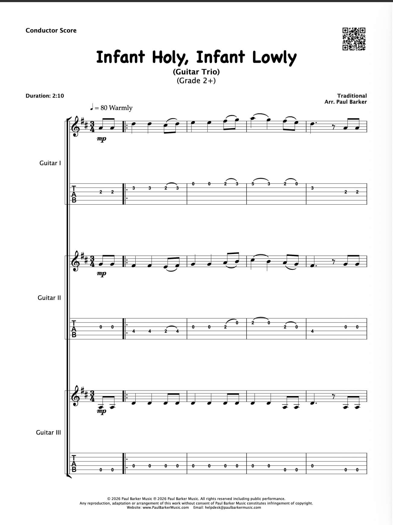 Infant Holy, Infant Lowly (Guitar Trio)