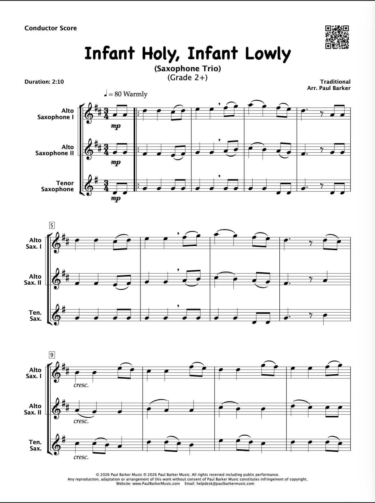 Infant Holy, Infant Lowly (Saxophone Trio)