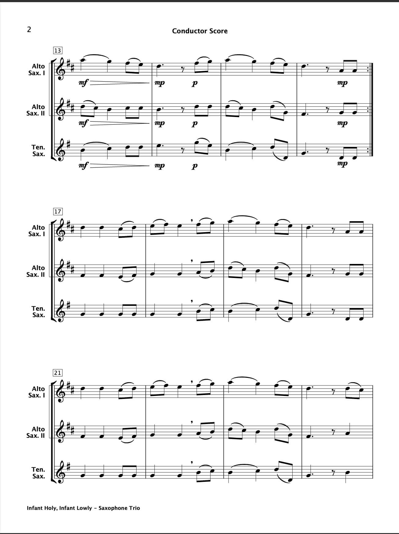 Infant Holy, Infant Lowly (Saxophone Trio)