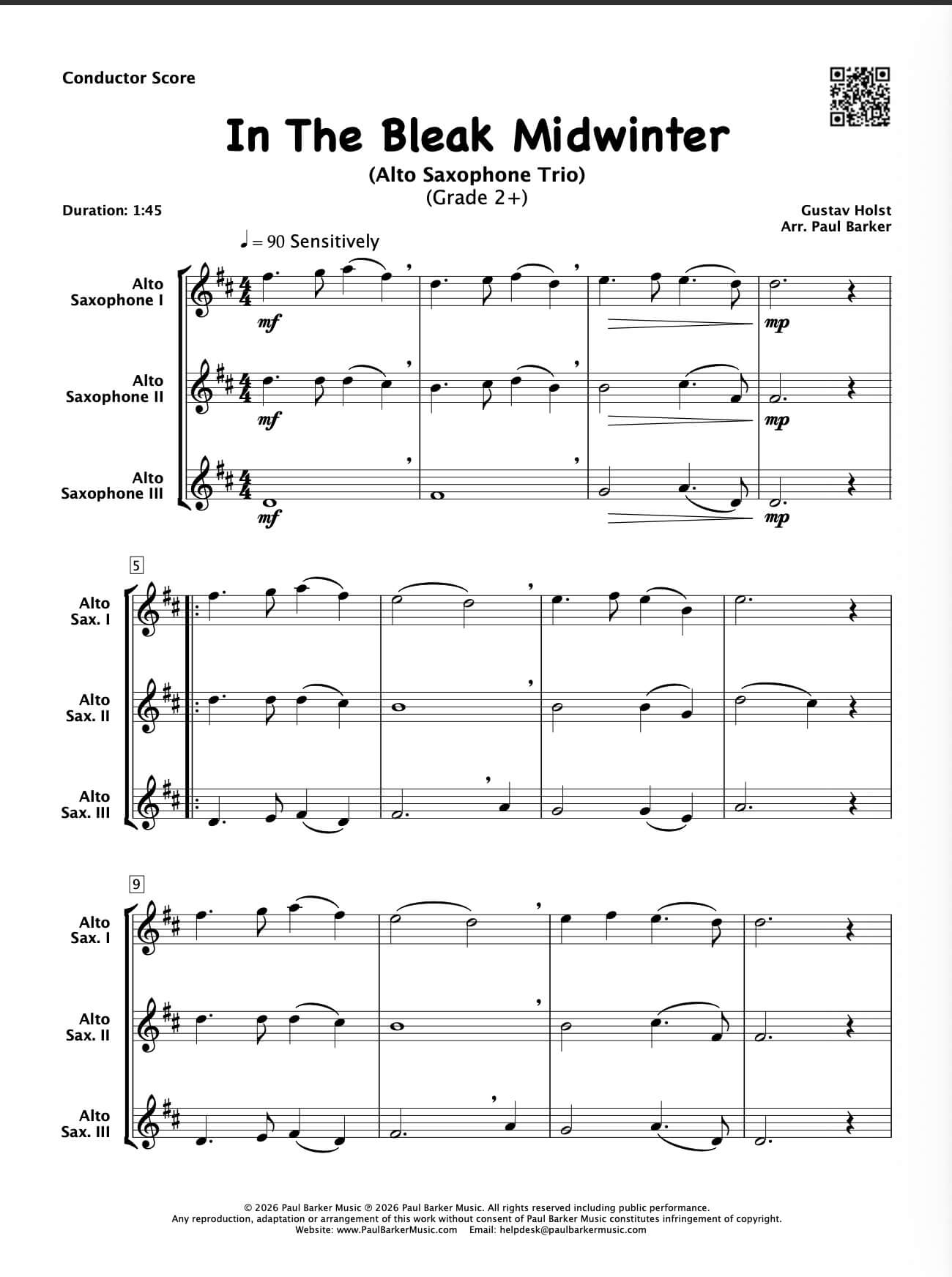 In The Bleak Midwinter (Alto Saxophone Trio)