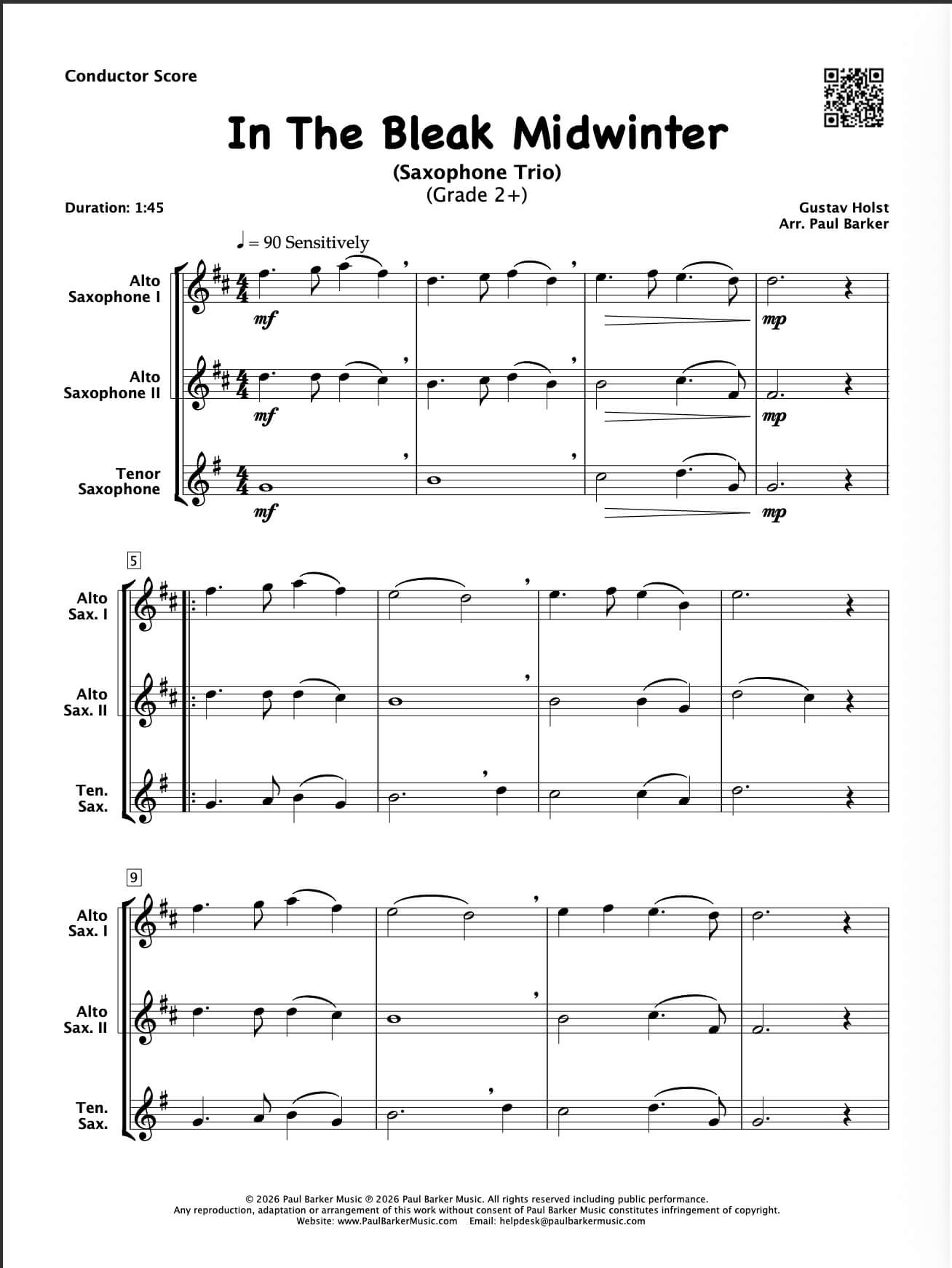 In The Bleak Midwinter (Saxophone Trio)