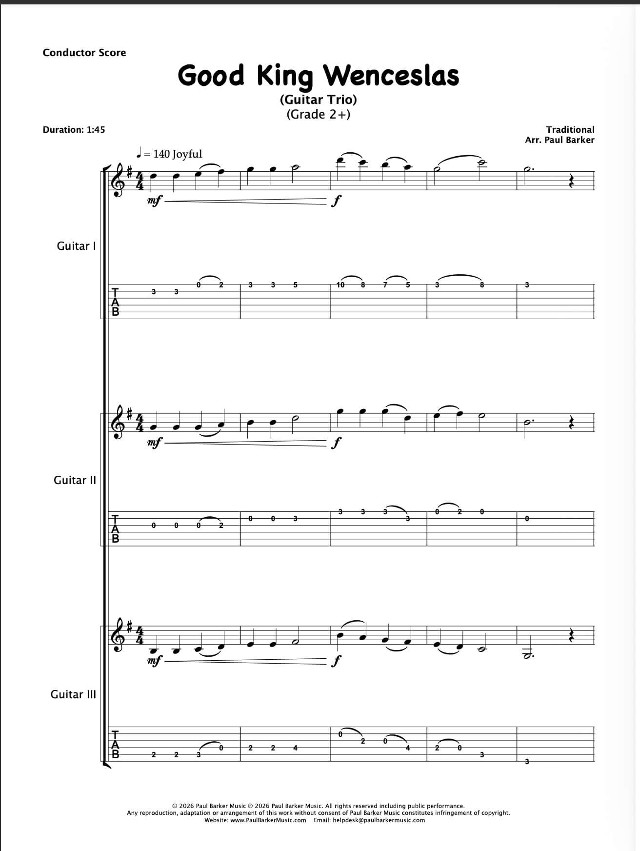 Good King Wenceslas (Guitar Trio)