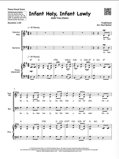 Infant Holy, Infant Lowly (SAB Choir)