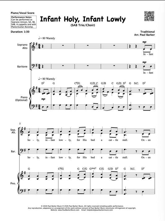 Infant Holy, Infant Lowly (SAB Choir)