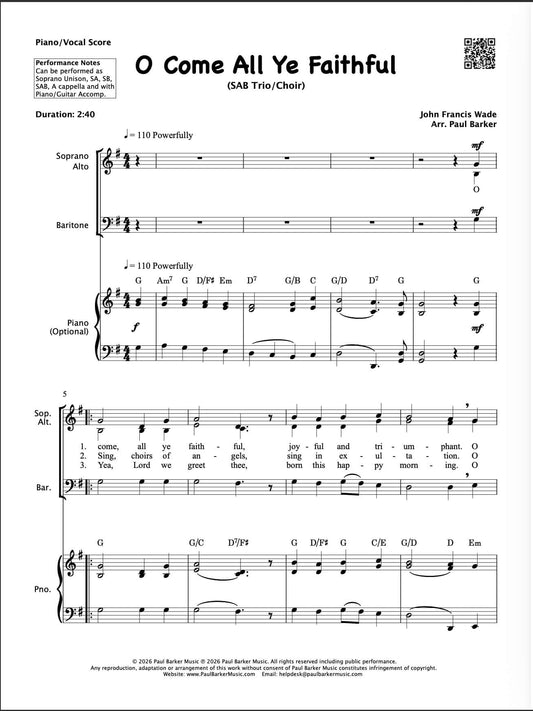 O Come All Ye Faithful (SAB Choir)
