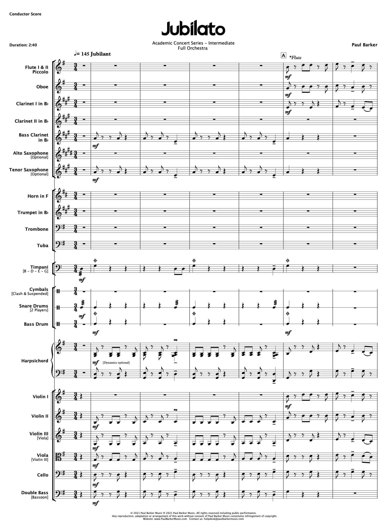 Jubilato [Full Orchestra] - Paul Barker Music 
