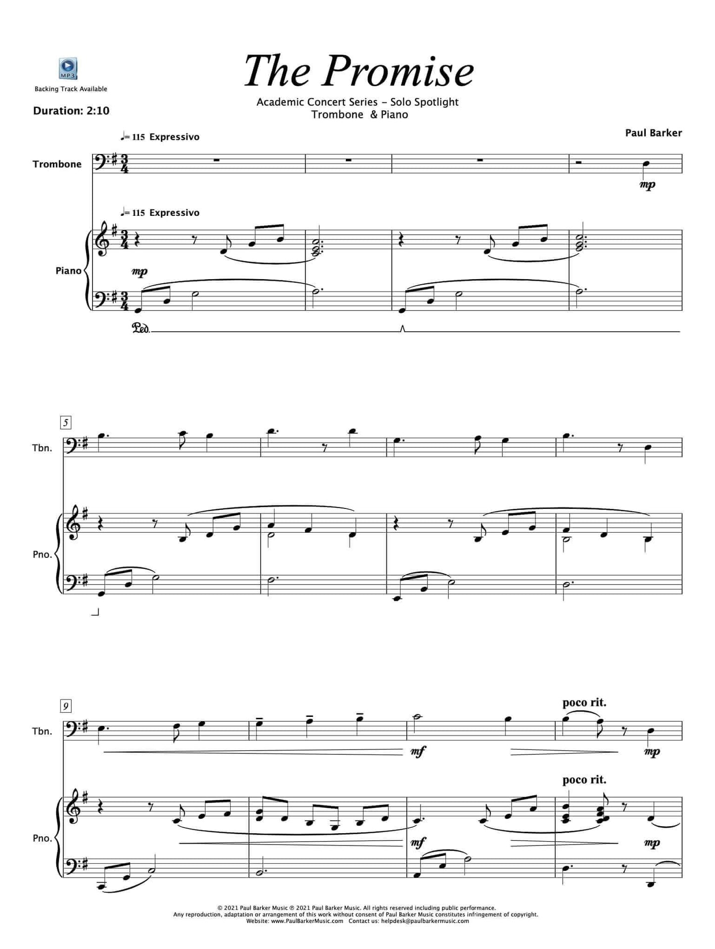 The Promise [Trombone & Piano] - Paul Barker Music 