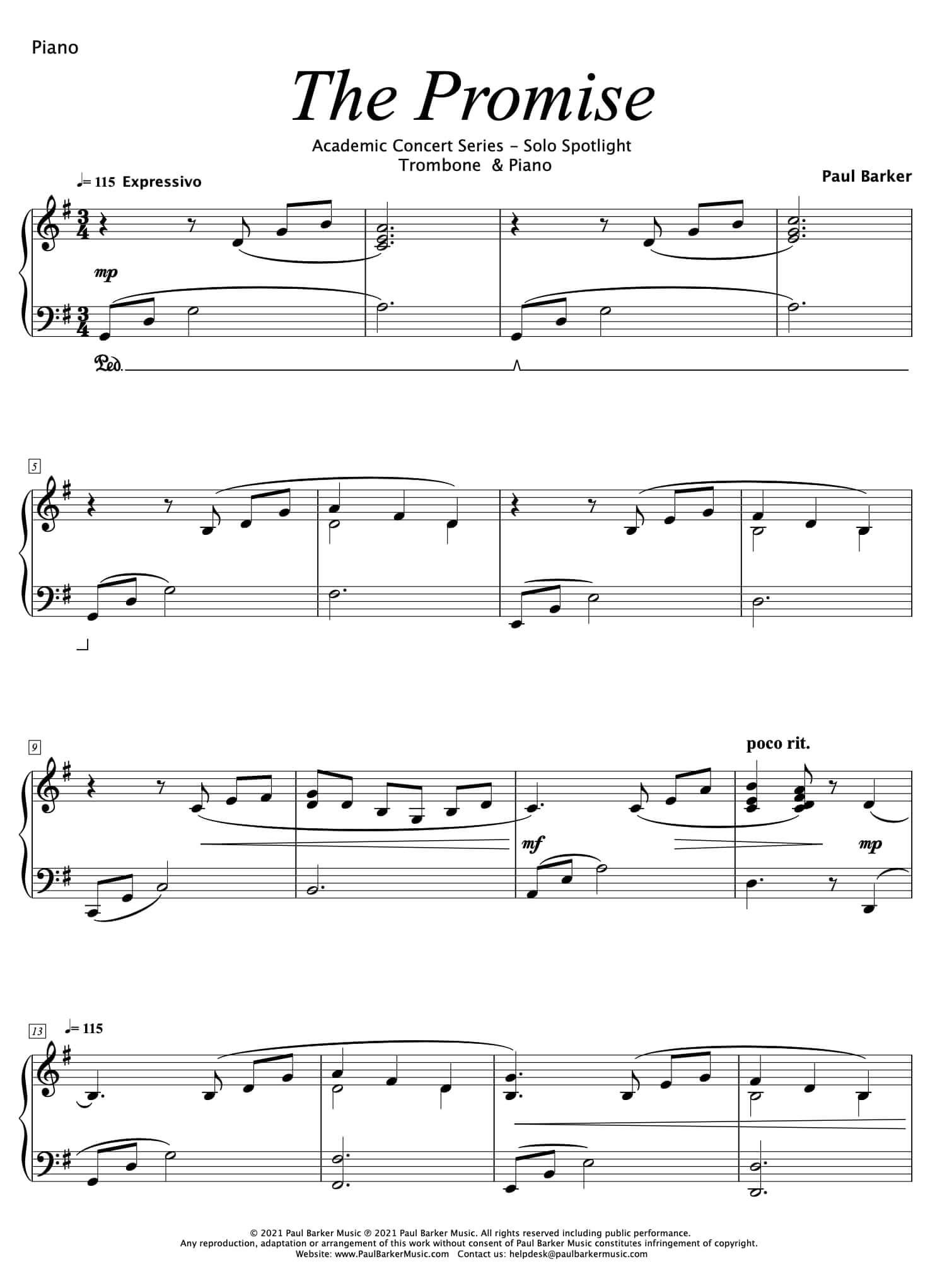 The Promise [Trombone & Piano] - Paul Barker Music 