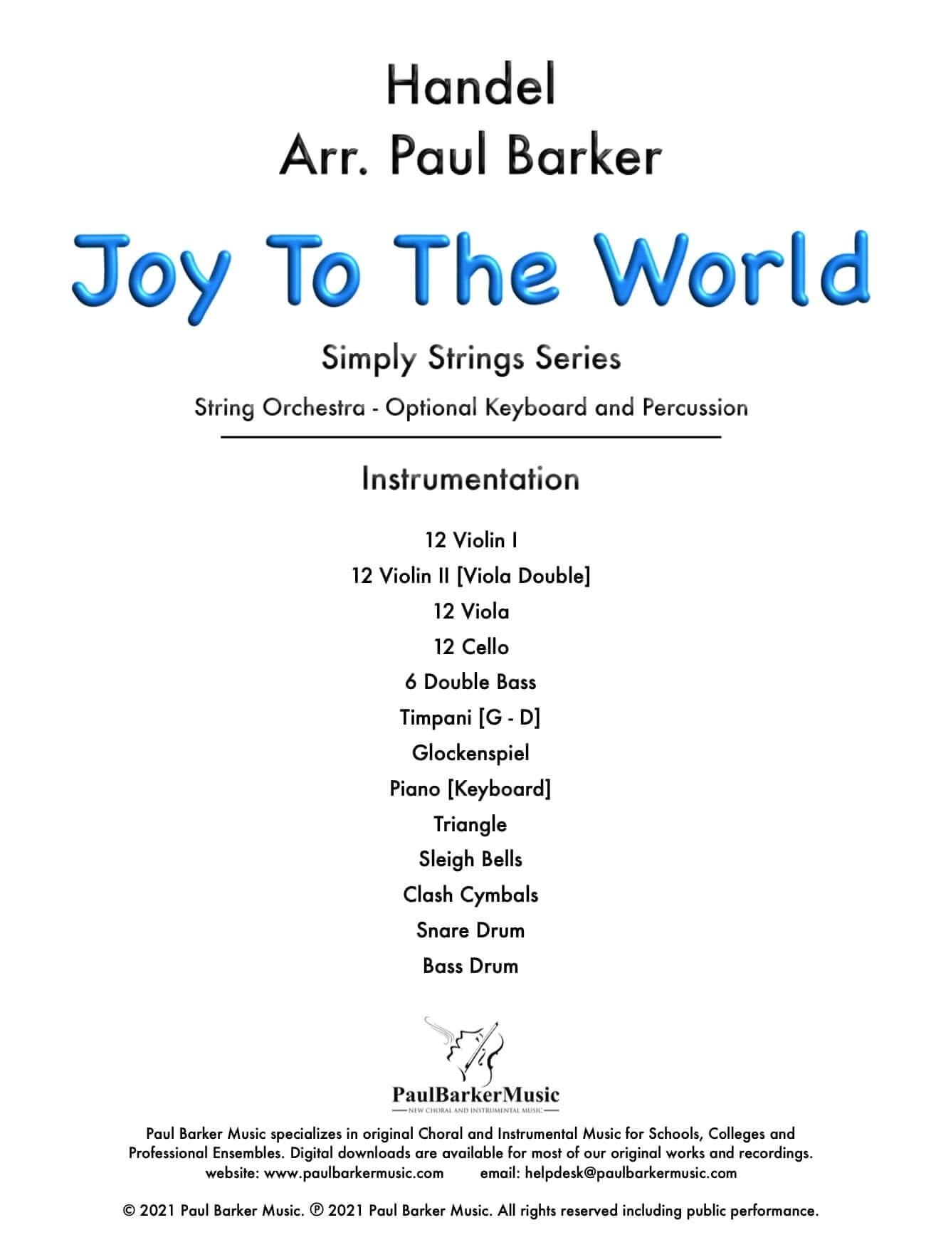 Joy To The World (String Orchestra) - Paul Barker Music 