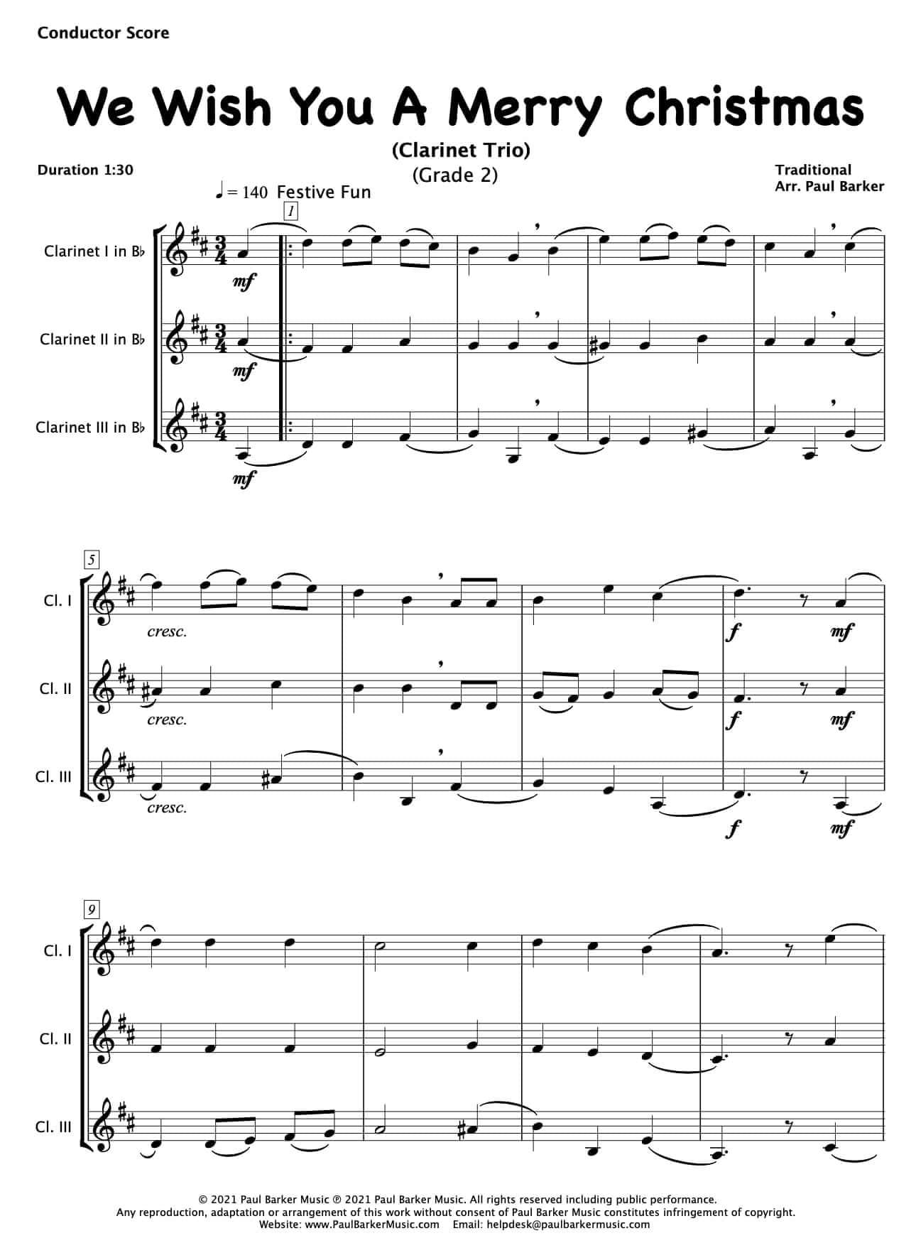 We Wish You A Merry Christmas (Clarinet Trio) - Paul Barker Music 