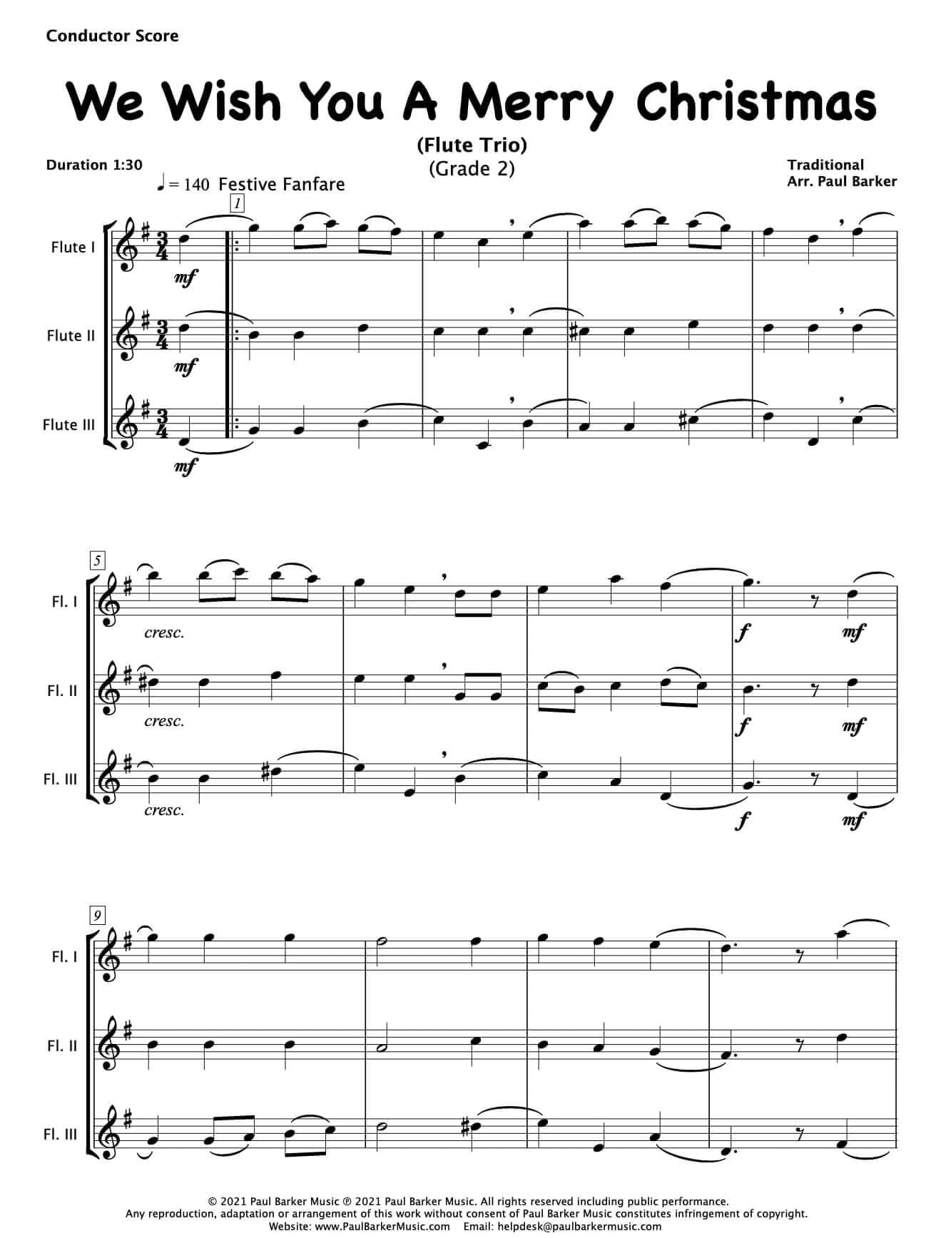 We Wish You A Merry Christmas (Flute Trio) - Paul Barker Music 