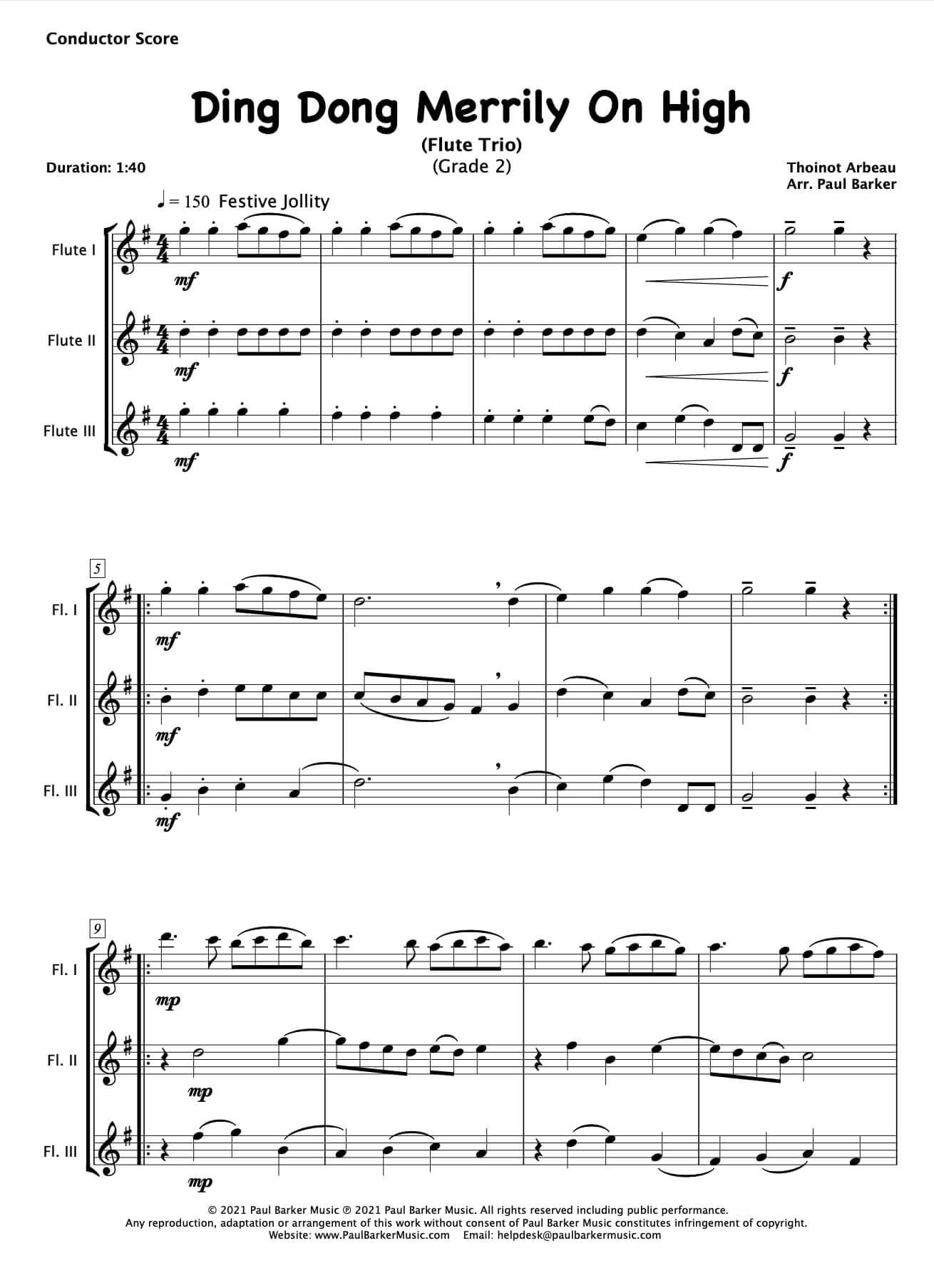Ding Dong Merrily On High (Flute Trio) - Paul Barker Music 