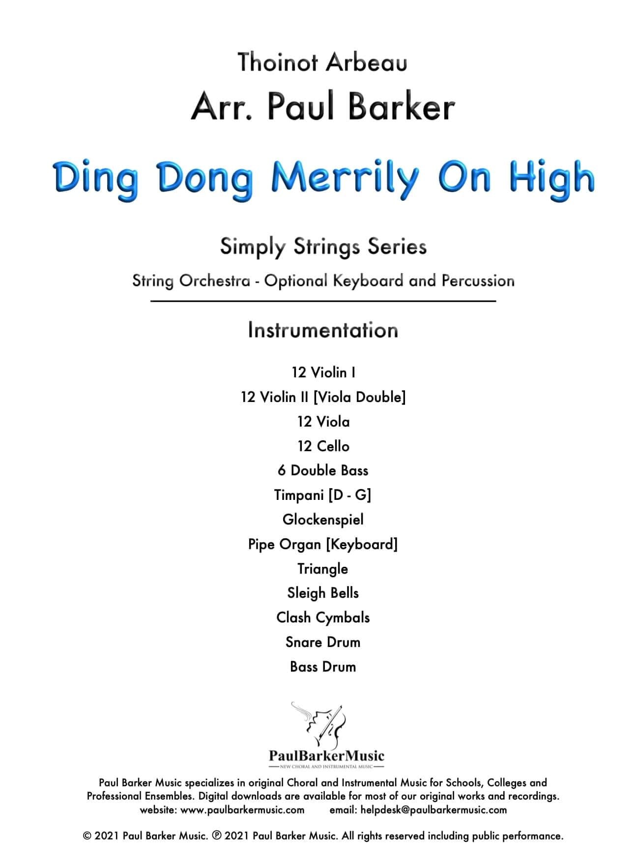Ding Dong Merrily On High (String Orchestra) - Paul Barker Music 