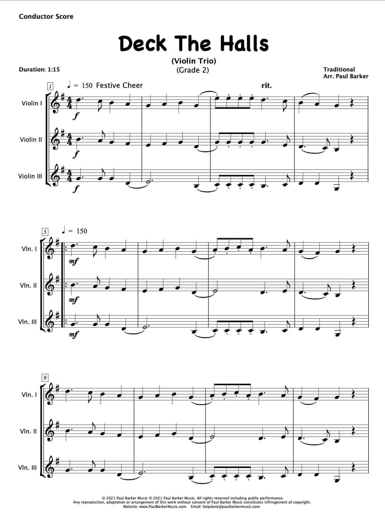 Christmas Violin Trios - book 1 - Paul Barker Music 