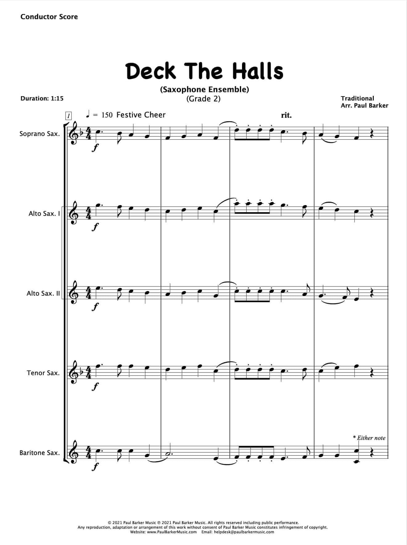 Deck The Halls (Saxophone Ensemble) - Paul Barker Music 