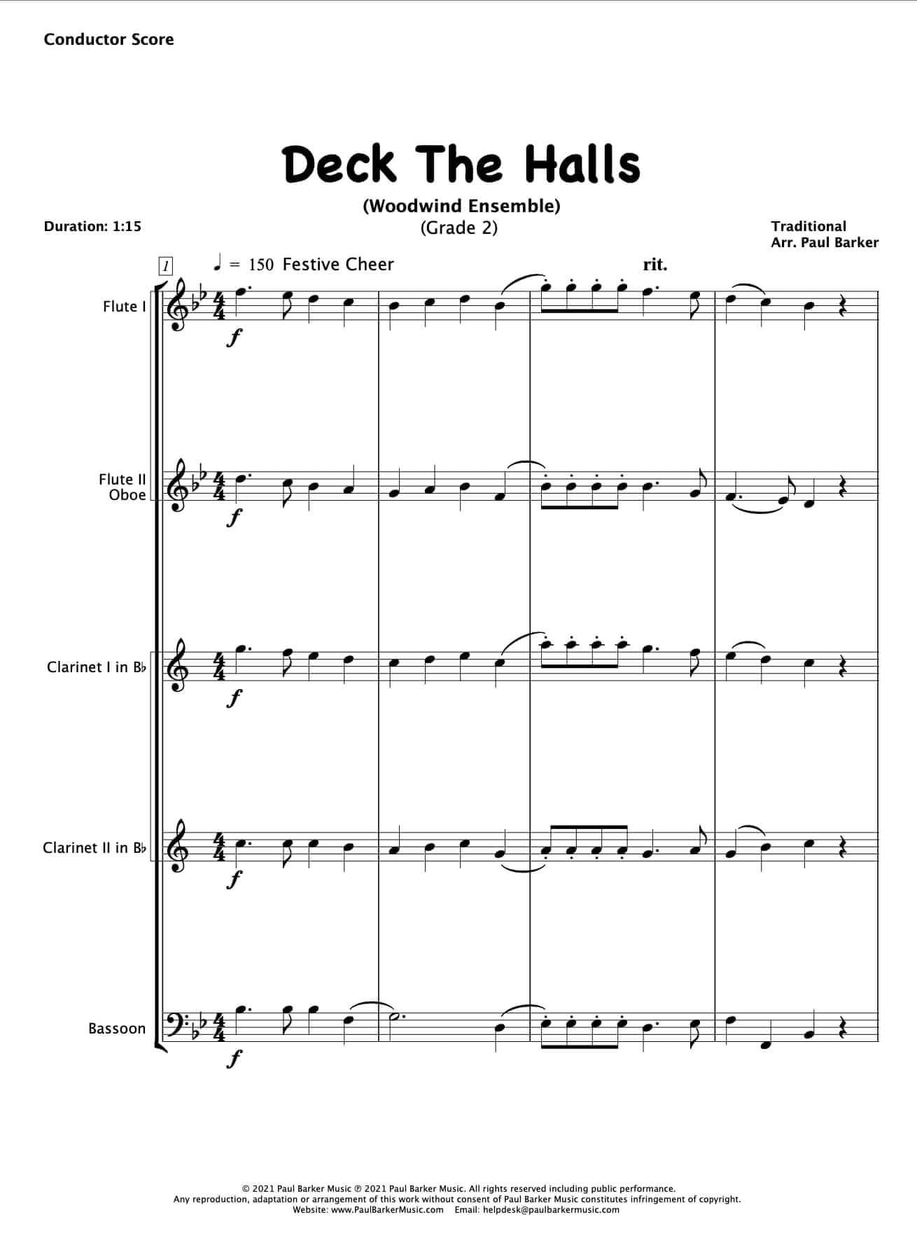 Deck The Halls (Woodwind Ensemble) - Paul Barker Music 