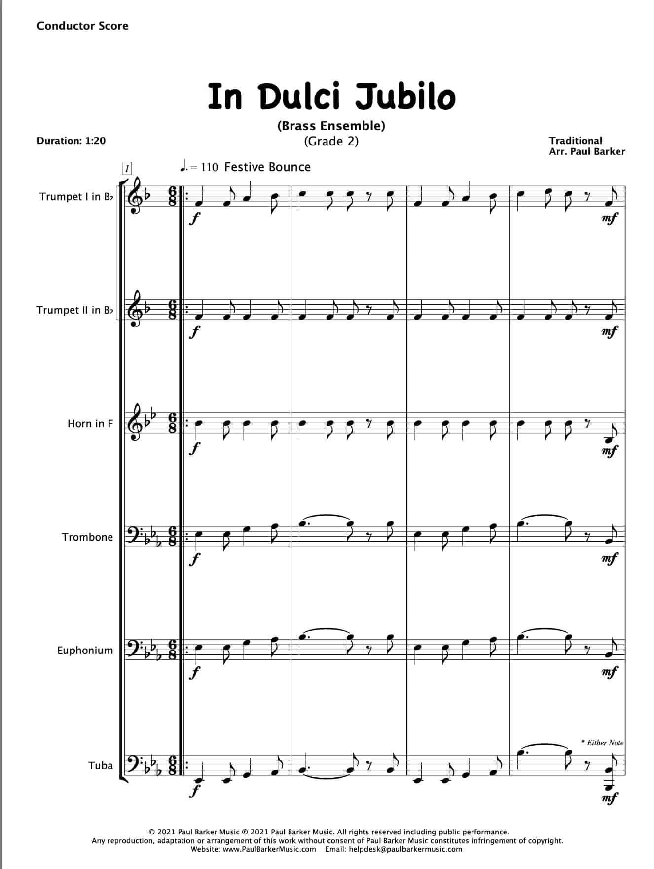 In Dulci Jubilo (Brass Ensemble) - Paul Barker Music 