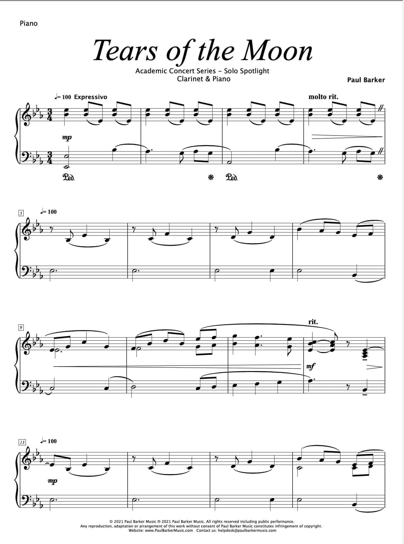 Tears of the Moon [Clarinet & Piano] - Paul Barker Music 