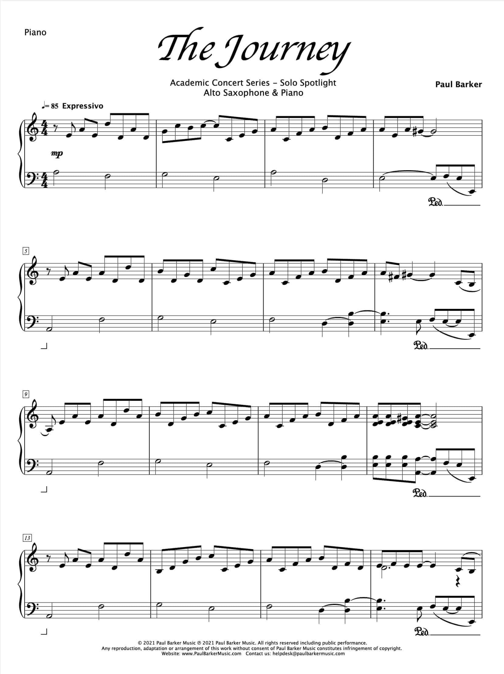 The Journey [Alto Saxophone & Piano] - Paul Barker Music 