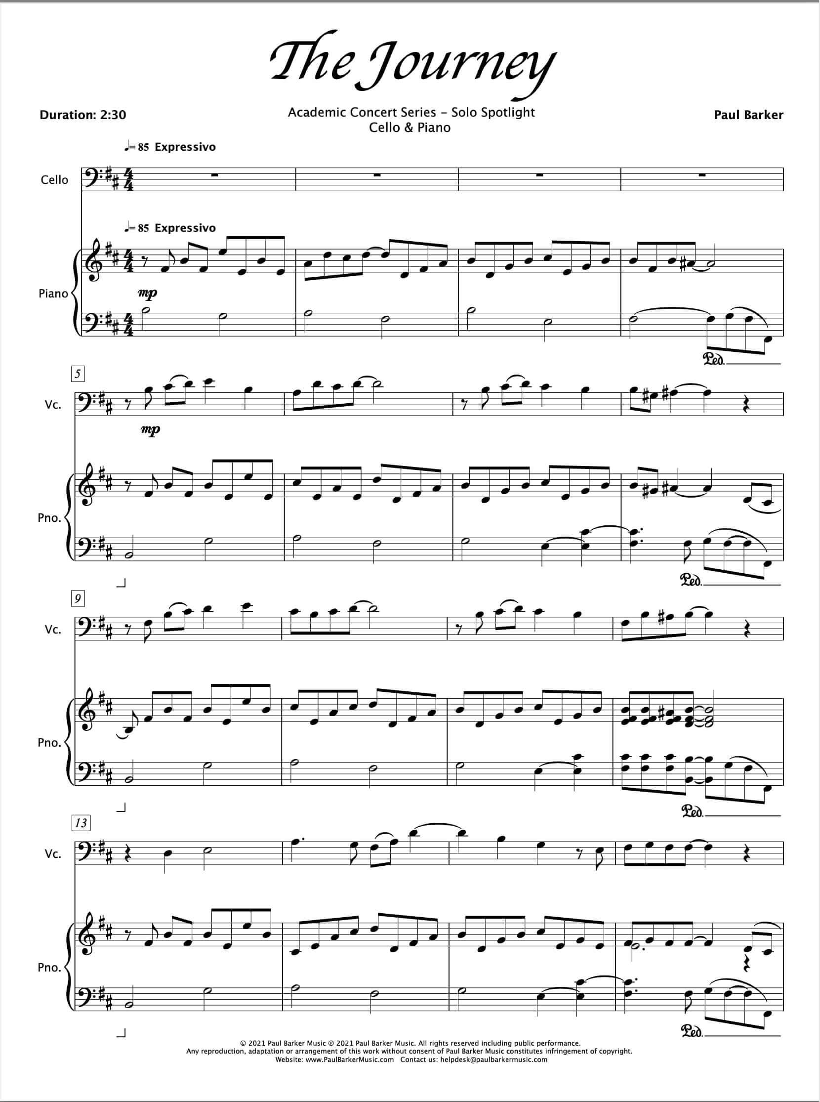 The Journey [Cello & Piano] - Paul Barker Music 
