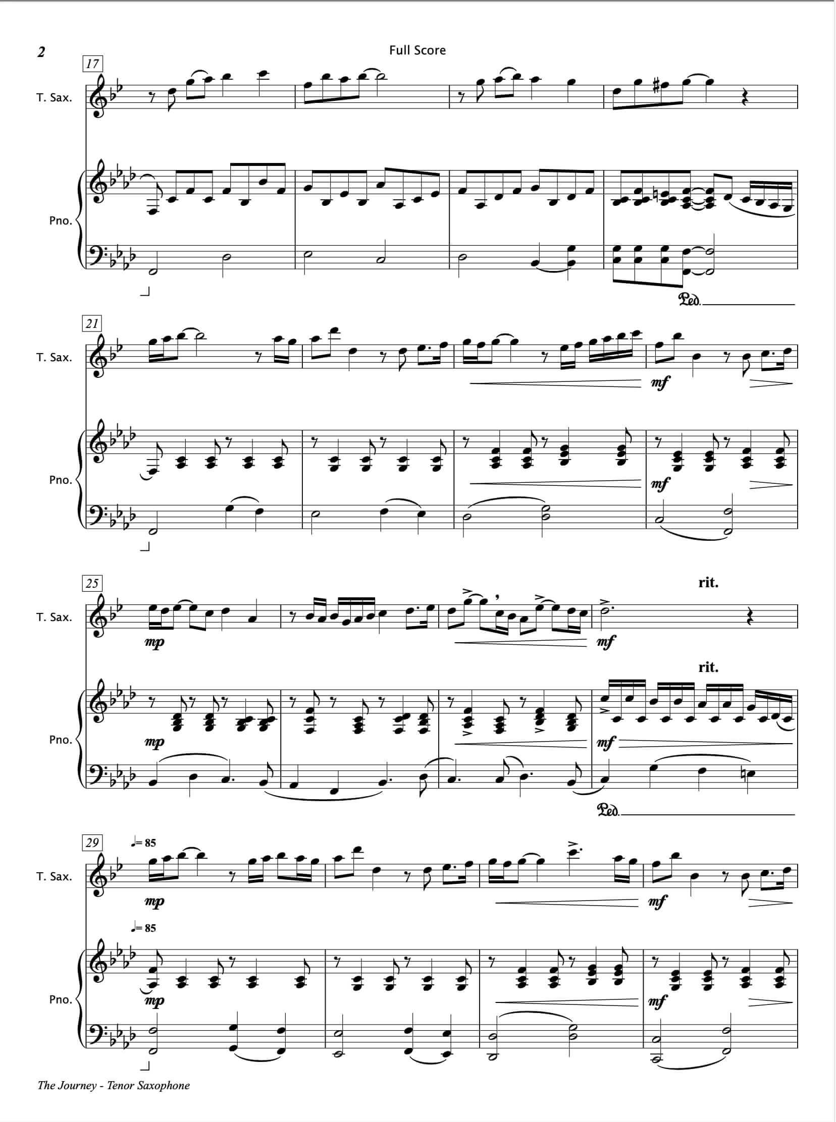 The Journey [Tenor Saxophone & Piano] - Paul Barker Music 