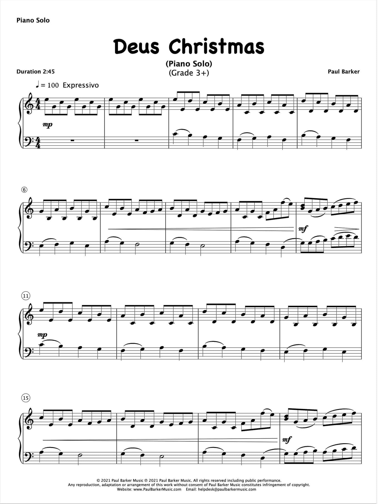 Deus Christmas (Piano Solo) - Paul Barker Music 
