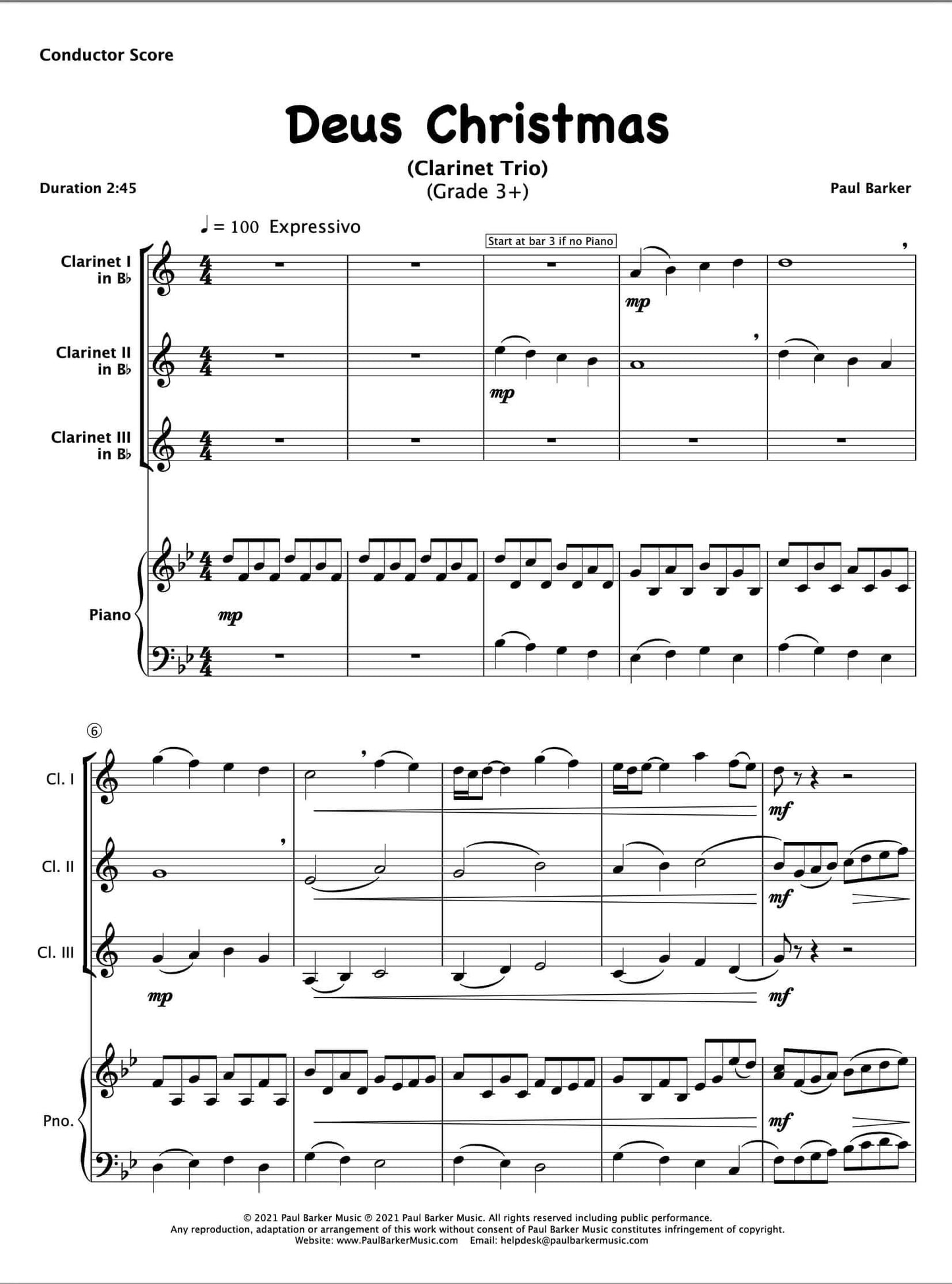 Deus Christmas (Clarinet Trio) - Paul Barker Music 