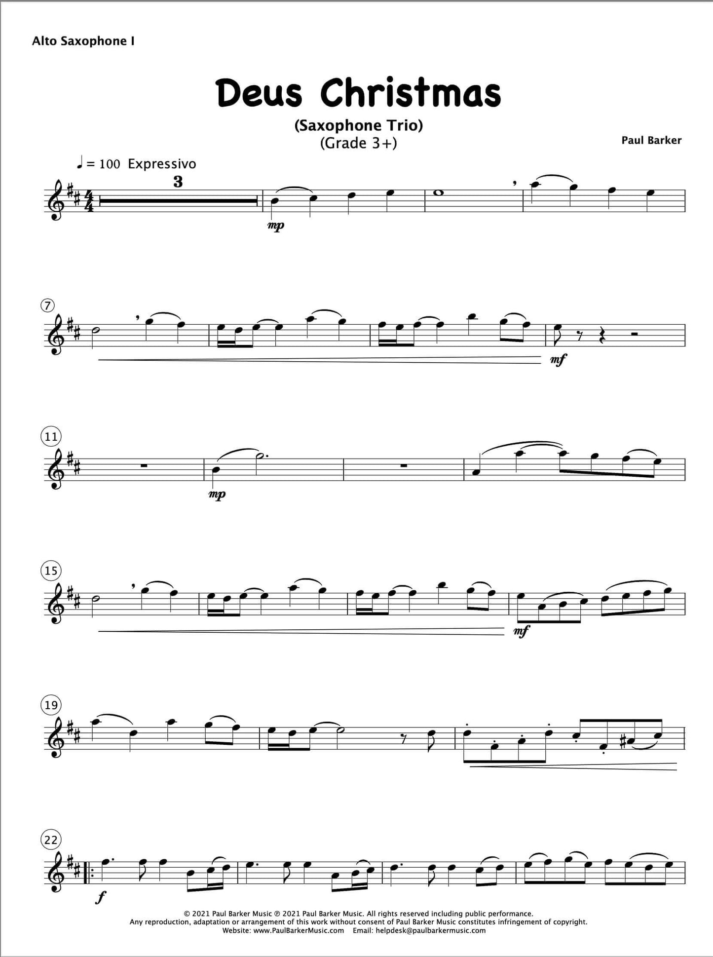 Deus Christmas (Saxophone Trio) - Paul Barker Music 