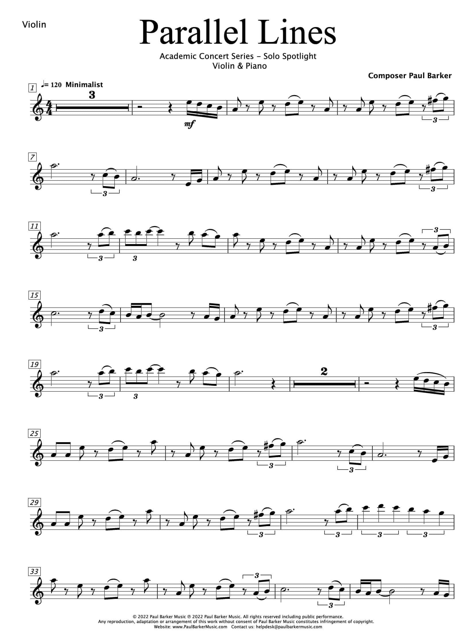 Parallel Lines (Violin & Piano) - Paul Barker Music 