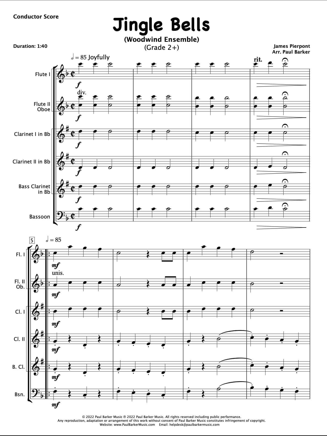 Jingle Bells (Woodwind Ensemble) - Paul Barker Music 