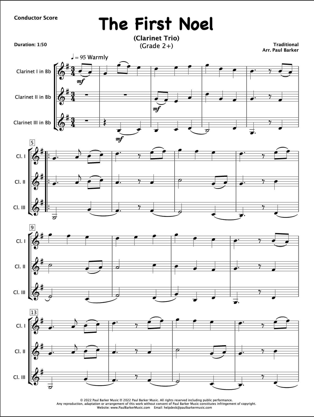 Christmas Clarinet Trios - Book 2 - Paul Barker Music 