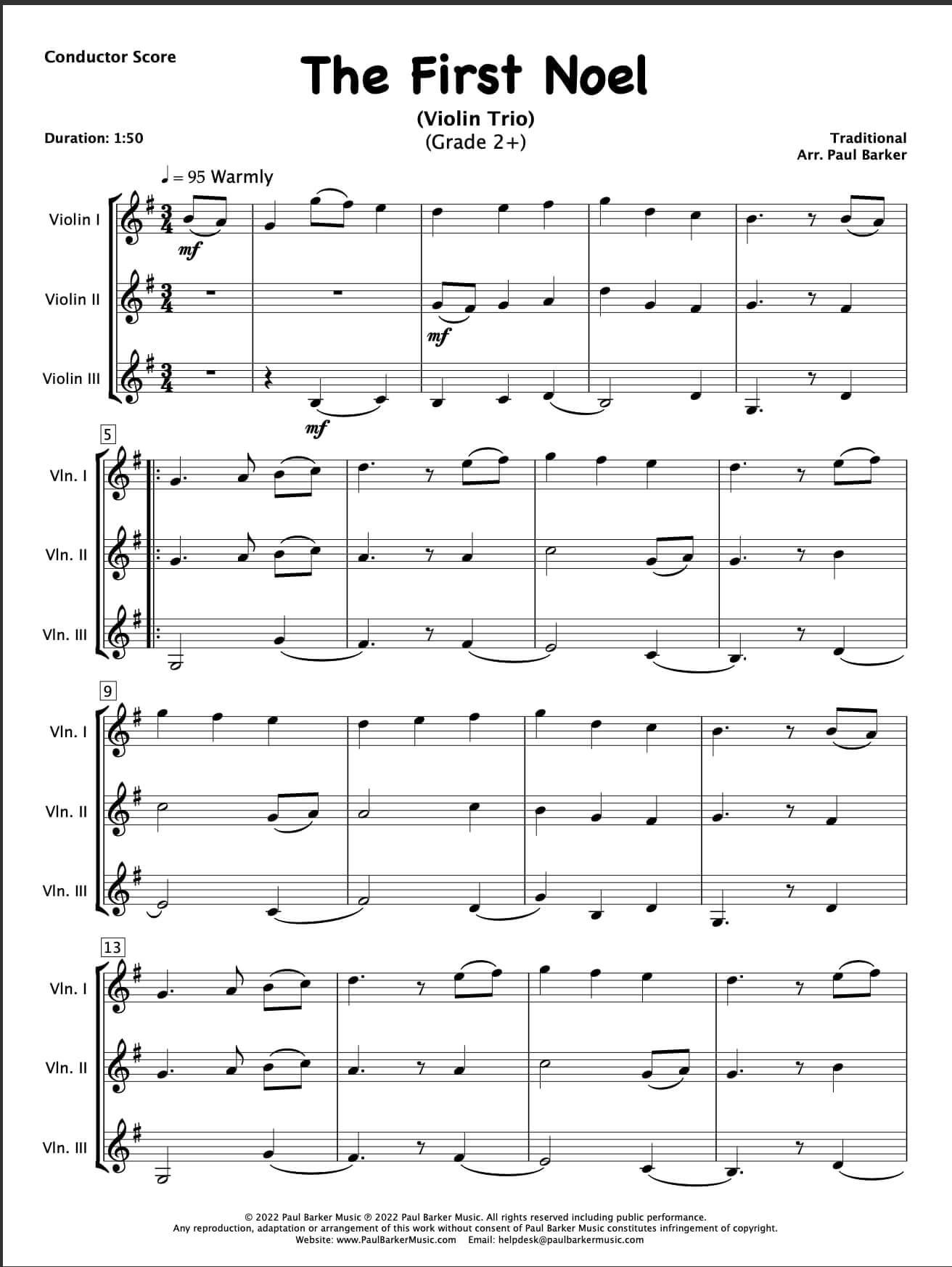 Christmas Violin Trios - book 2 - Paul Barker Music 
