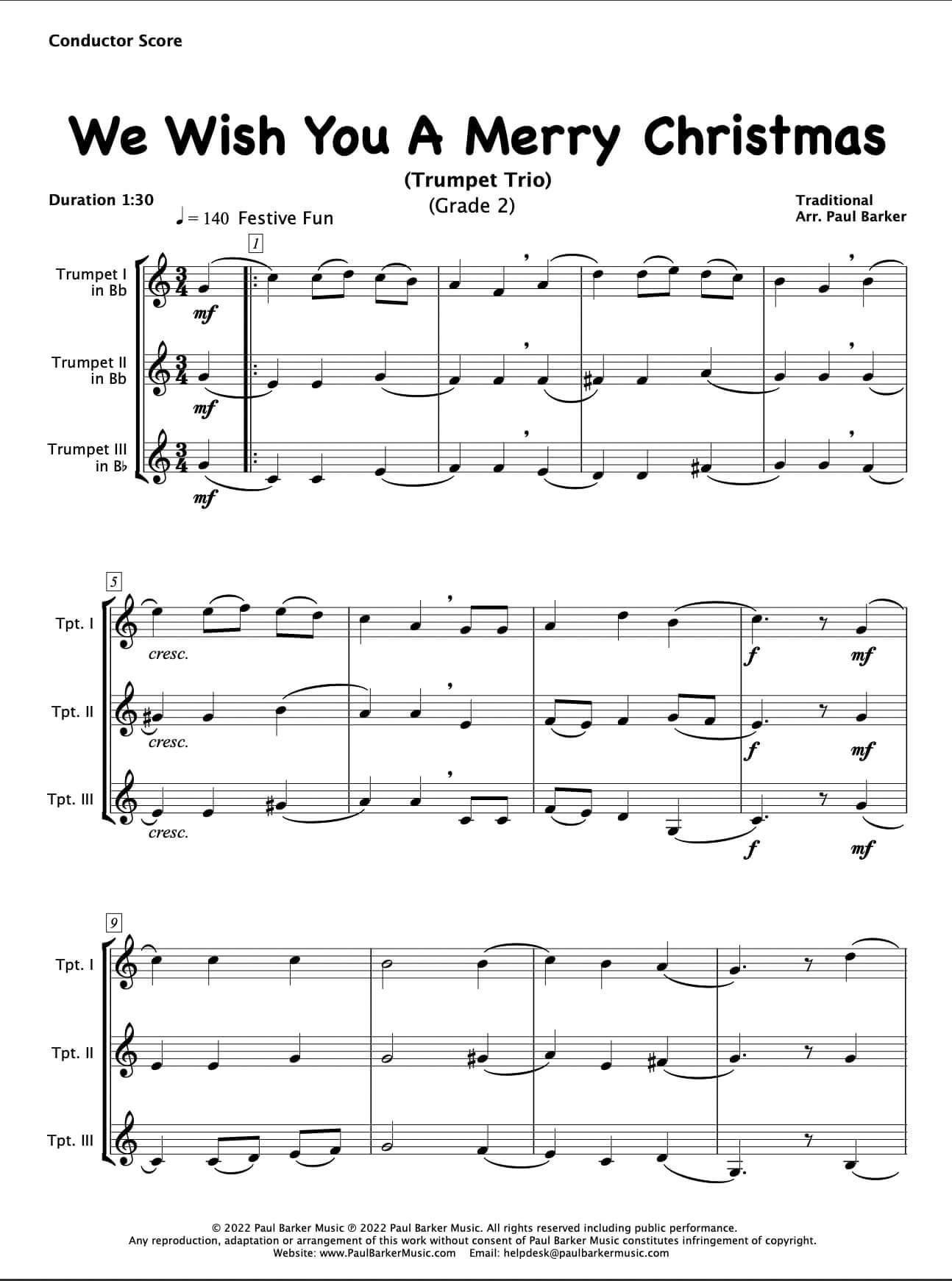 We Wish You A Merry Christmas Trumpet Trio Paul Barker Music