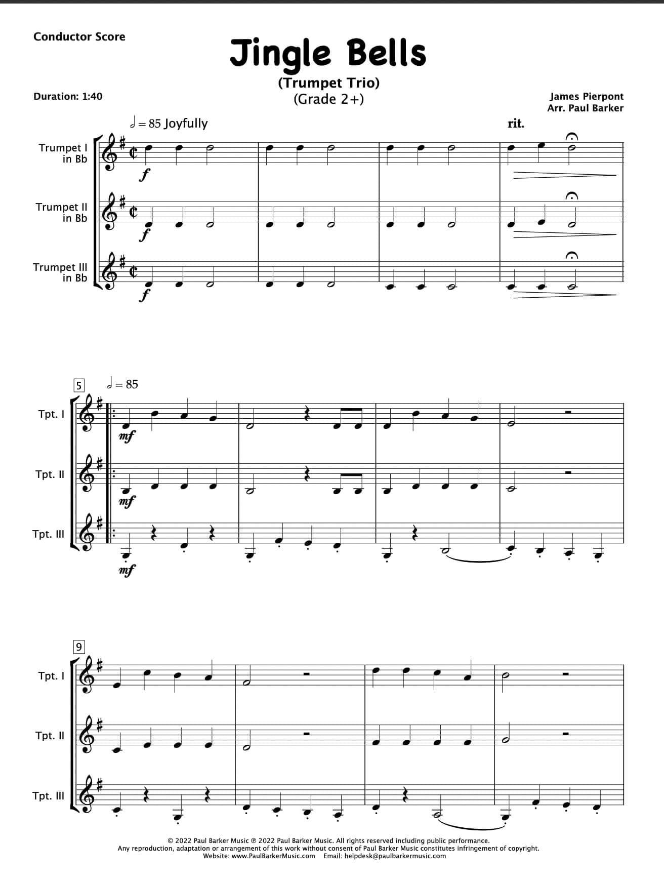 Jingle Bells Jazz Trumpet Quartet - Tiger Music