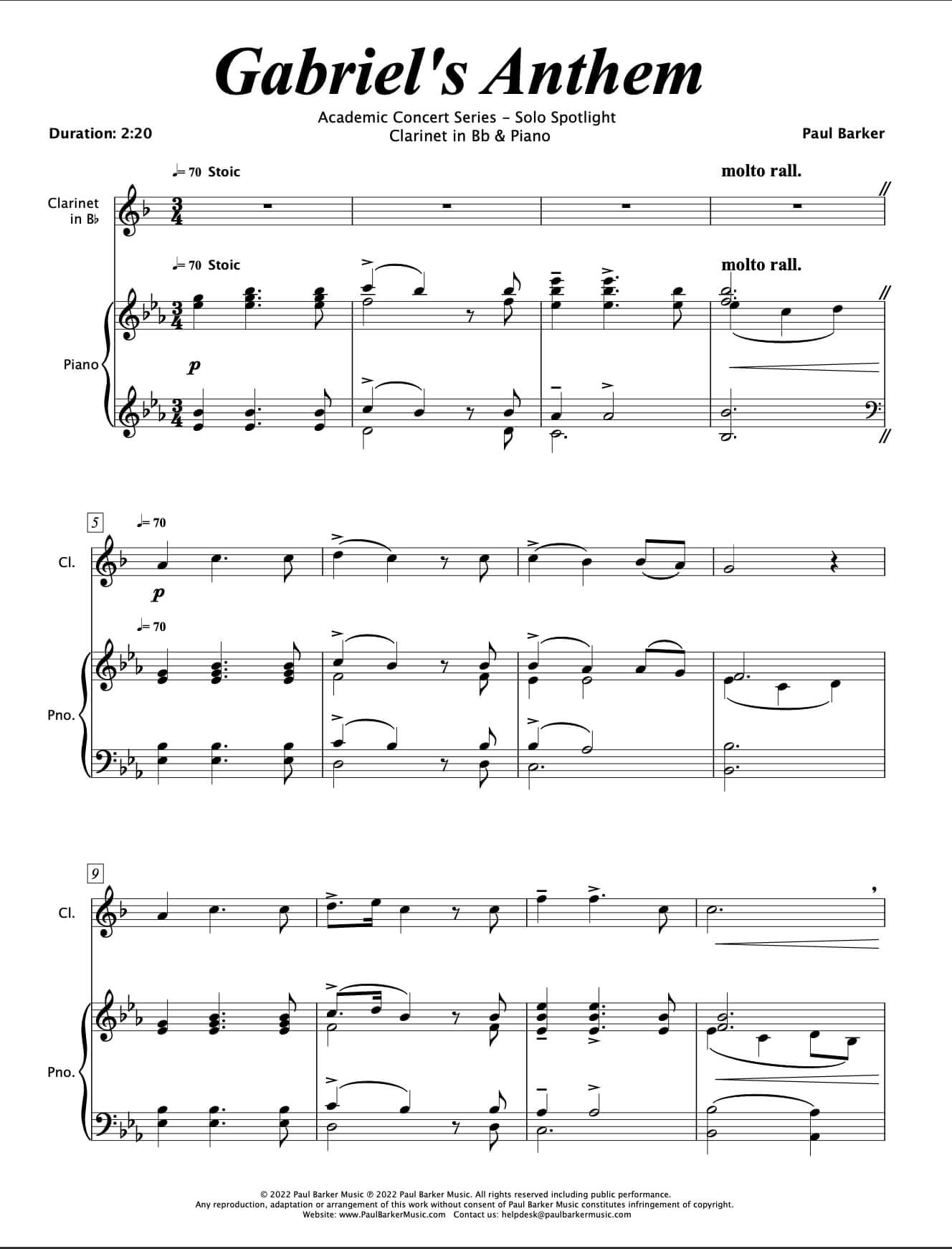 Gabriel's Anthem [Clarinet & Piano]