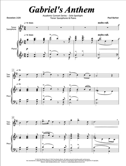 Gabriel's Anthem [Tenor Saxophone & Piano]