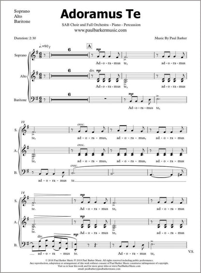 Adoramus Te (SAB Choir & Orchestra) - Paul Barker Music 