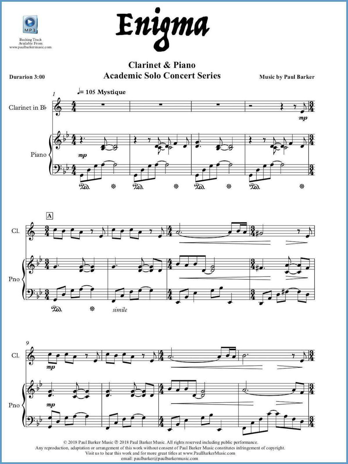 Enigma (Clarinet & Piano) - Paul Barker Music 
