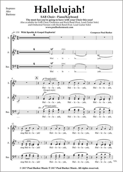 Hallelujah! (SAB Choir & Rock-Fusion Orchestra) - Paul Barker Music 